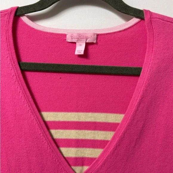 Lilly Pulitzer, V-neck sweater, XL, pink/cream, long sleeve NWOT - Picture 2 of 12